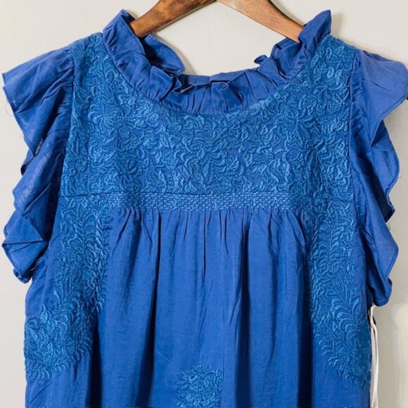 J. Marie Embroidered Ruffled Flutter Sleeve Tiered Dress NWT Cobalt Blue XS - Picture 5 of 9